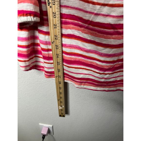 Talbots Plus 2X Pink Striped Tie Neck Top Cotton Modal 3/4 Sleeve Boho Blouse - Picture 3 of 6
